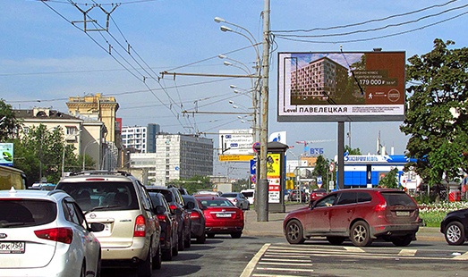 Пример размещения рекламы на цифровом билборде на ул. Сущевский Вал, ТТК, после выезда с улицы Двинцев в Москве