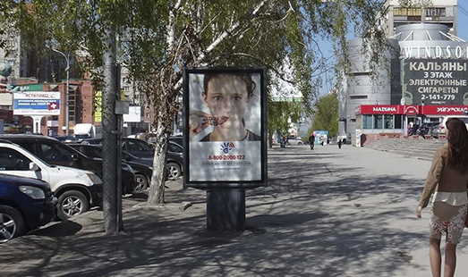 Пример размещения рекламы на сити-форматах в Новосибирске